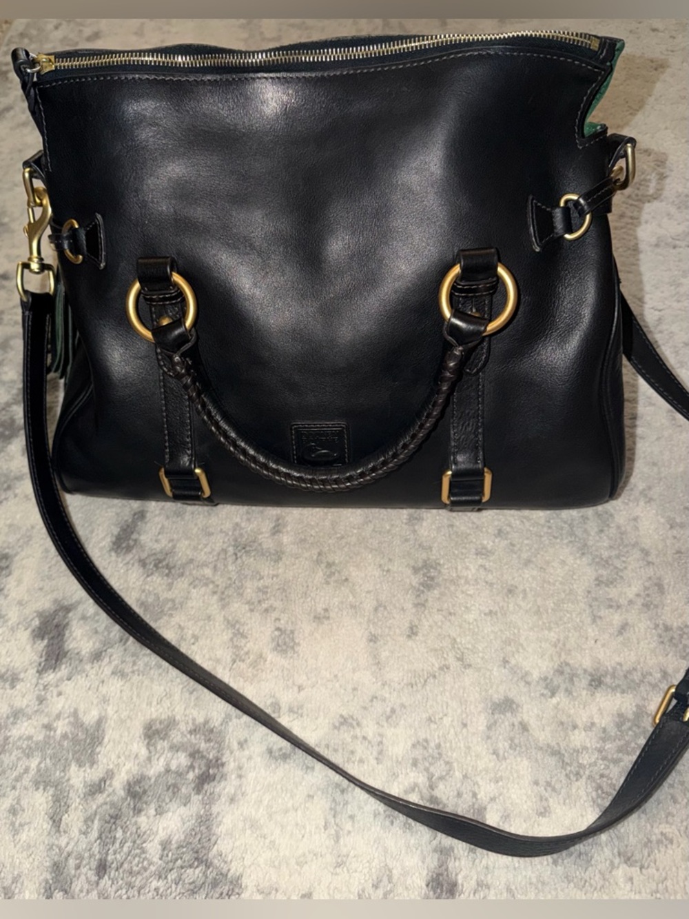 Dooney & Bourke Black Leather Shoulder Bag with Gold Hardware